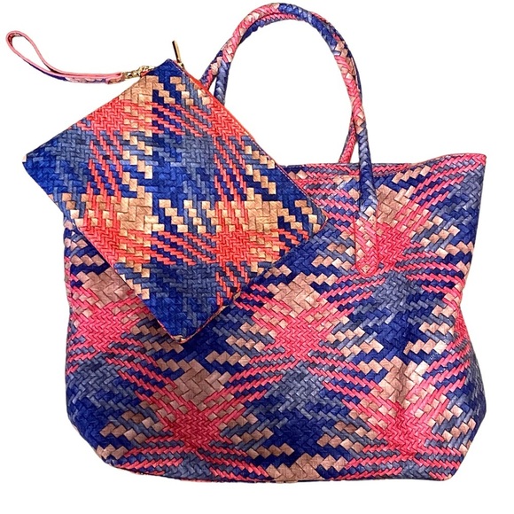 REDUCED Two Piece Large Tote Bag Set Pastel Pink, Blue, Taupe - Picture 1 of 8